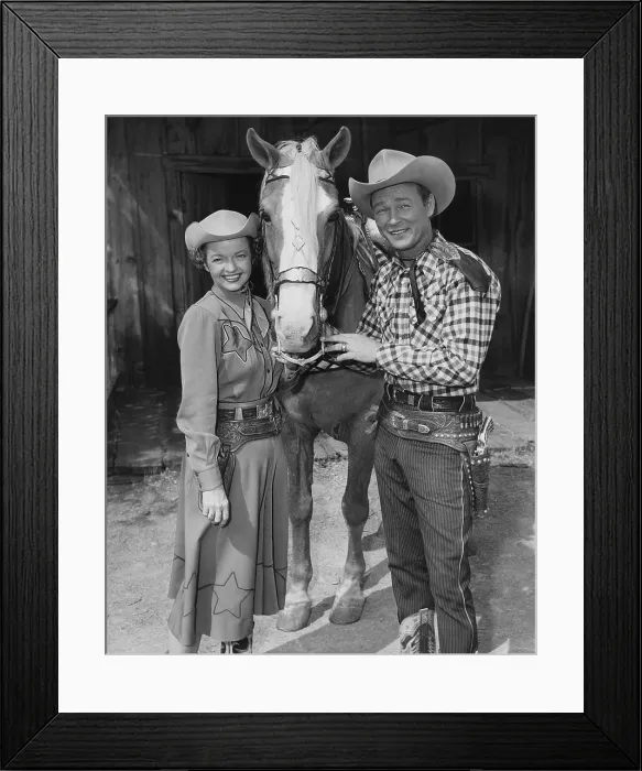 Framed Print : THE ROY ROGERS SHOW, from left: Dale Evans, Trigger, Roy Rogers, on-set, in between scenes, 1951-1957