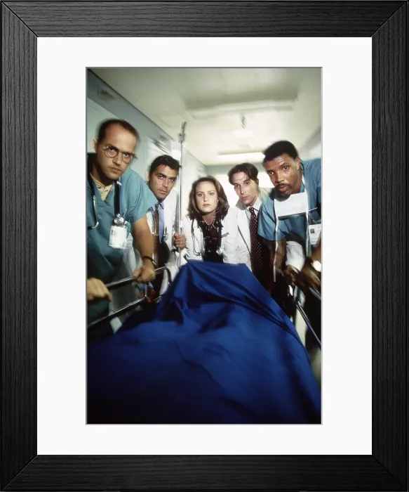 Framed Print : ER, (aka E.R.), from left, Anthony Edwards, George Clooney, Sherry Stringfield, Noah Wylie, Eriq La Salle, 1994-2009 (ca. 1997 photo)