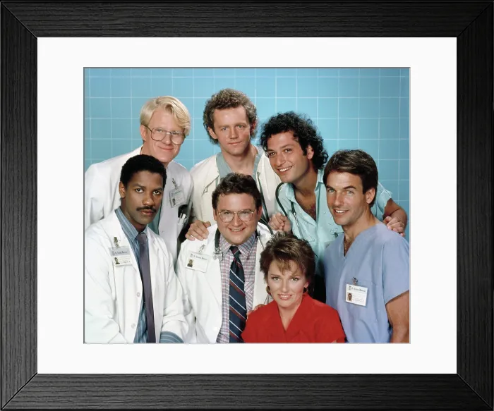 Framed Print : ST. ELSEWHERE, (top row, from left): Ed Begley Jr. David Morse, Howie Mandel, (middle): Denzel Washington, Stephen Furst, Mark Harmon, (bottom): Sagan Lewis, (1985), 1982-88