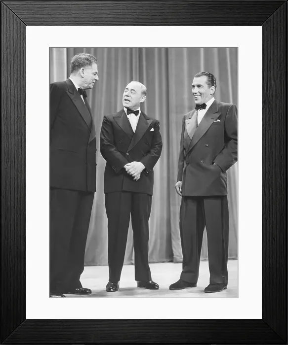 Framed Print : THE ED SULLIVAN SHOW, (aka TALK OF THE TOWN), from left: Oscar Hammerstein II, Richard Rodgers, Ed Sullivan (host), (circa 1950s), 1948-1971