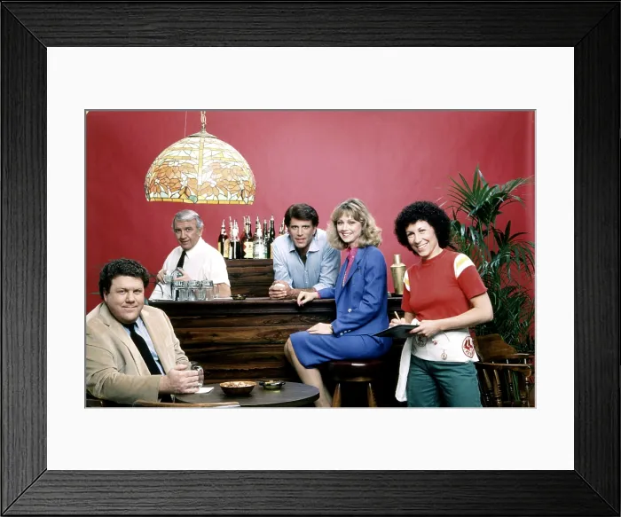 Framed Print : CHEERS, from left, George Wendt, Nicholas Colasanto, Ted Danson, Shelley Long, Rhea Perlman, 1982-93 (1982 photo)