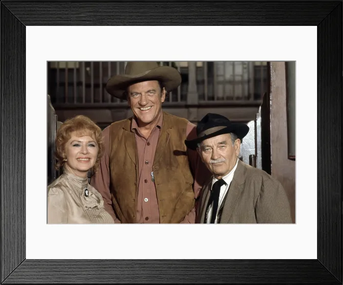 Framed Print : GUNSMOKE, from left: Amanda Blake, James Arness, Milburn Stone, (September 29, 1973), 1955-1975