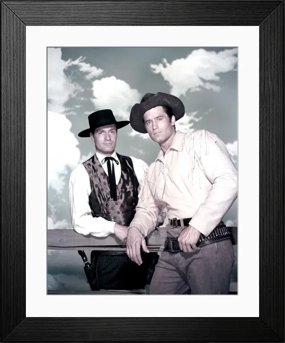 Framed Print : From left, TV western stars Hugh O'Brian (THE LIFE AND LEGEND OF WYATT EARP), Clint Walker (CHEYENNE), ca. late 1950s