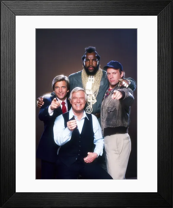 Framed Print : THE A-TEAM, from left: Dirk Benedict, George Peppard, Mr. T, Dwight Schultz, 1983-1987