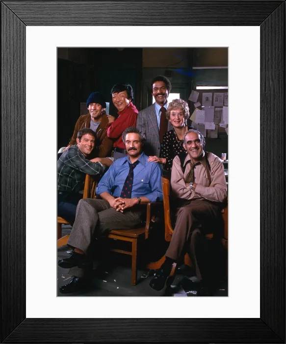 Framed Print : BARNEY MILLER, standing from left: Gregory Sierra, Ron Glass, Max Gail, Barbara Barrie; sitting from left: Jack Soo, Abe Vigoda, Hal Linden, 1975-82 Framed Print : BARNEY MILLER, standing from left: Gregory Sierra, Ron Glass, Max Gail, Barbara Barrie; sitting from left: Jack Soo, Abe Vigoda, Hal Linden, 1975-82