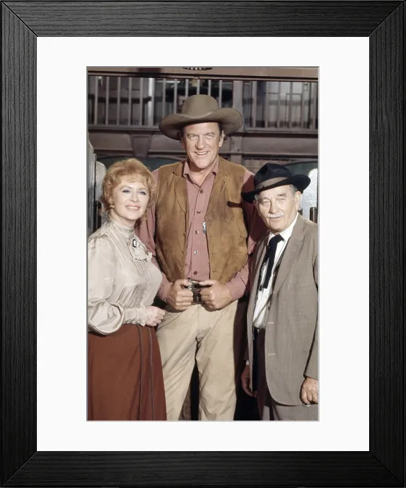 Framed Print : GUNSMOKE, from left: Amanda Blake, James Arness, Milburn Stone, (September 29, 1973), 1955-1975