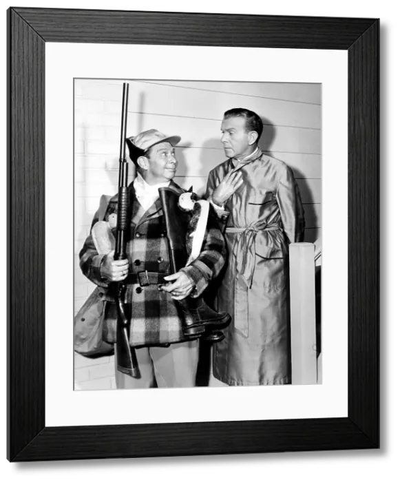 Framed Print : THE GEORGE BURNS AND GRACIE ALLEN SHOW, from left, Harry Von Zell, George Burns, To Go or Not to Go, aired January 18, 1951 Framed Print : THE GEORGE BURNS AND GRACIE ALLEN SHOW, from left, Harry Von Zell, George Burns, To Go or Not to Go, aired January 18, 1951