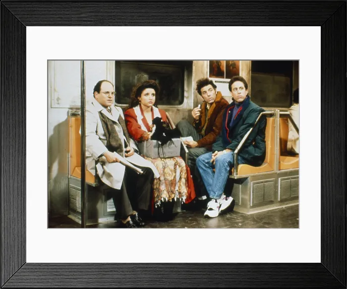 Framed Print : SEINFELD, from left: Jason Alexander, Julia Louis-Dreyfus, Michael Richards, Jerry Seinfeld, in The Subway, (Season 3, ep 313, aired January 8, 1992), 1989-1998 Framed Print : SEINFELD, from left: Jason Alexander, Julia Louis-Dreyfus, Michael Richards, Jerry Seinfeld, in The Subway, (Season 3, ep 313, aired January 8, 1992), 1989-1998