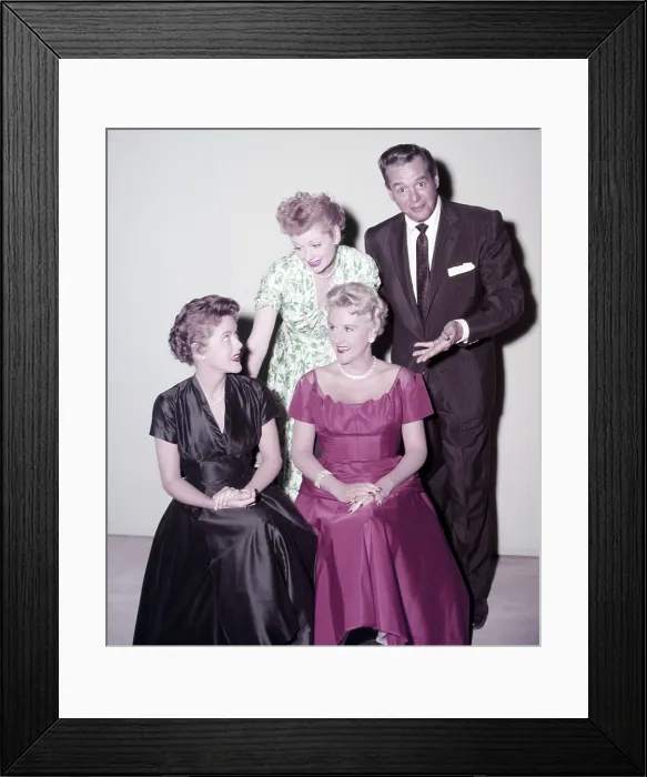 Framed Print : THOSE WHITING GIRLS, from left, front: Barbara Whiting, Margaret Whiting; from left, in back: Lucille Ball, Desi Arnaz, (Desilu producers of THOSE WHITING GIRLS), (ca)