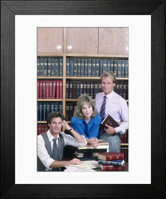 Framed Print : L.A. LAW, from left, Harry Hamlin, Jill Eikenberry, Corbin Bernsen, 1986-94 (ca. 1986 photo) Framed Print : L.A. LAW, from left, Harry Hamlin, Jill Eikenberry, Corbin Bernsen, 1986-94 (ca. 1986 photo)
