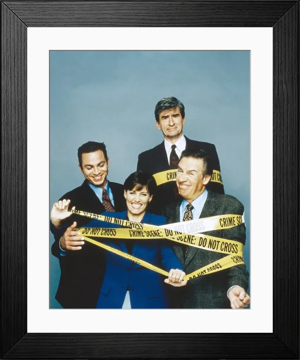 Framed Print : LAW & ORDER, from left: Benjamin Bratt, Carey Lowell, Sam Waterston (standing), Jerry Ohrbach, (1998), 1990-2010