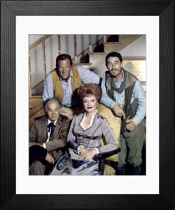 Framed Print : GUNSMOKE, from left: Milburn Stone, James Arness, Amanda Blake, Ken Curtis, (1968), 1955-1975