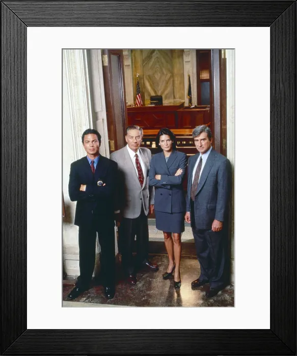 Framed Print : LAW & ORDER, from left: Benjamin Bratt, Jerry Ohrbach, Angie Harmon, Sam Waterston, (1998-1999), 1990-2010
