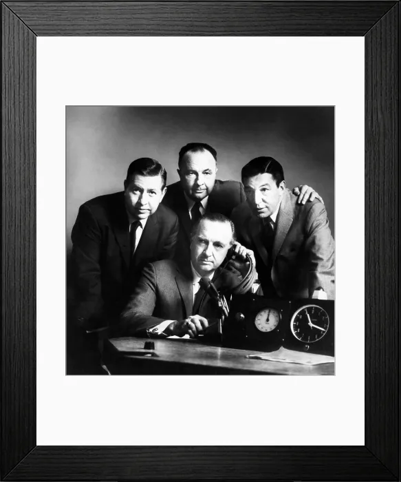 Framed Print : News correspondents on CBS Radio. From left: Douglas Edwards, Dallas Townsend, Walter Cronkite, Mike Wallace, 1963 Framed Print : News correspondents on CBS Radio. From left: Douglas Edwards, Dallas Townsend, Walter Cronkite, Mike Wallace, 1963