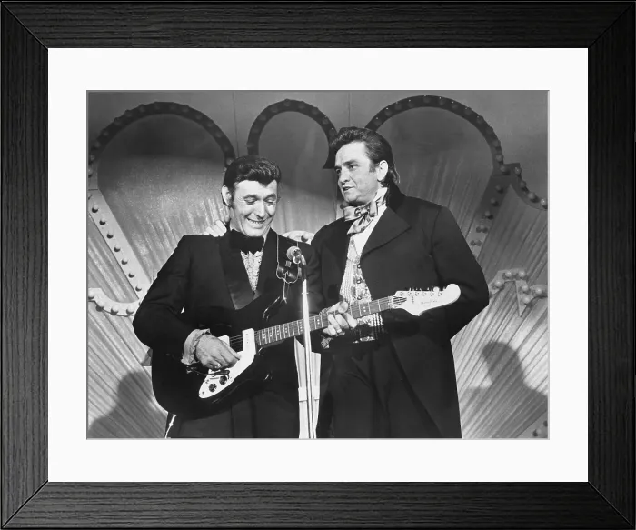Framed Print : THE JOHNNY CASH SHOW, from left: Carl Perkins, Johnny Cash, The History of Country Music, Part 1, (Season 2, Episode 217, aired January 20, 1971), 1969-1971 Framed Print : THE JOHNNY CASH SHOW, from left: Carl Perkins, Johnny Cash, The History of Country Music, Part 1, (Season 2, Episode 217, aired January 20, 1971), 1969-1971