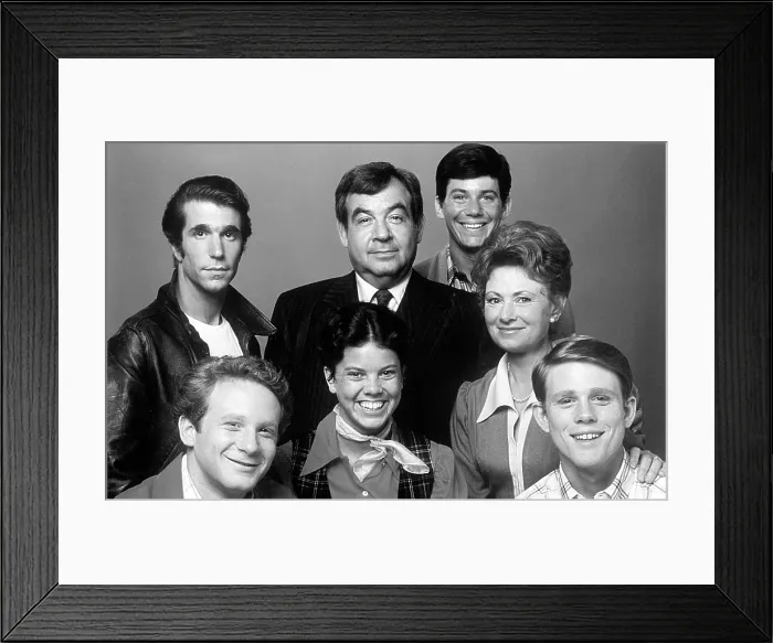 Framed Print : THE HAPPY DAYS REUNION SPECIAL, top row, from left: Henry Winkler, Tom Bosley, Anson Williams, Marion Ross, bottom row, from left: Donny Most, Erin Moran, Ron Howard Framed Print : THE HAPPY DAYS REUNION SPECIAL, top row, from left: Henry Winkler, Tom Bosley, Anson Williams, Marion Ross, bottom row, from left: Donny Most, Erin Moran, Ron Howard