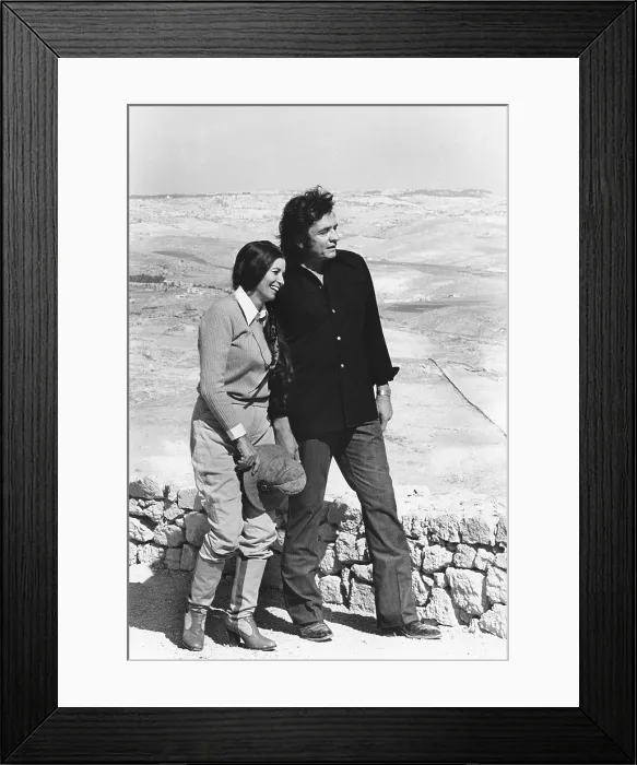 Framed Print : THE GOSPEL ROAD: A STORY OF JESUS, from left: June Carter Cash, Johnny Cash, on location in Israel, (aired March 31, 1973)