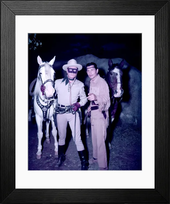 Framed Print : THE LONE RANGER, from left: Clayton Moore, Jay Silverheels, (ca. Season 5, 1956), 1949-57