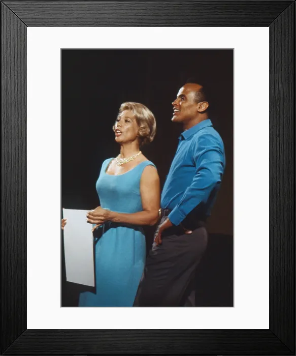 Framed Print : THE DINAH SHORE SPECIAL, from left: Dinah Shore, Harry Belafonte, rehearsing, December 24, 1964, (aired February 14, 1965)