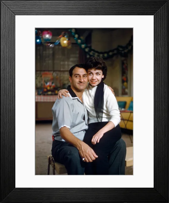 Framed Print : MAKE ROOM FOR DADDY, (aka THE DANNY THOMAS SHOW), from left: Danny Thomas, Annette Funicello, on set, (Season 6, 1958, producing an episode that aired in 1959), 1953-1965