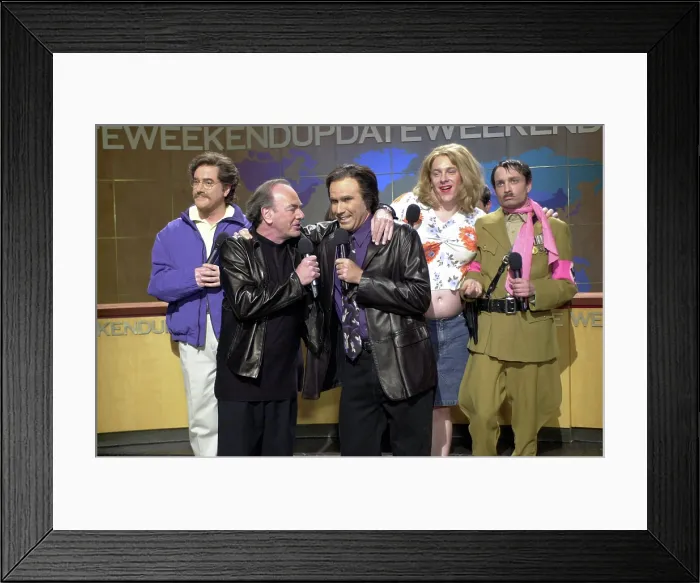 Framed Print : SATURDAY NIGHT LIVE, ('Weekend Update, Season 27), Darrell Hammond, Neil Diamond, Will Ferrell, Jeff Richards, Chris Kattan, (Season 27), 1975-present