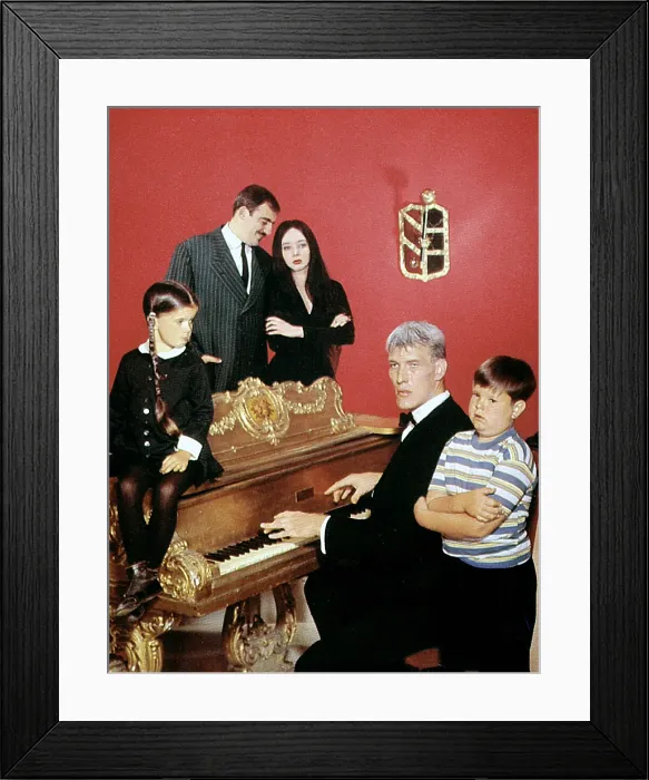 Framed Print : THE ADDAMS FAMILY, Lisa Loring, John Astin, Carolyn Jones, Ted Cassidy, Ken Weatherwax, 1964-1966