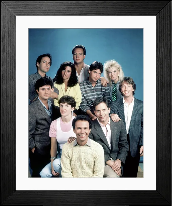 Framed Print : SATURDAY NIGHT LIVE, top row from left: Harry Shearer, Julia Louis-Dreyfus, Jim Belushi, Rich Hall, Pamela Stephenson, bottom row: Gary Kroeger, Mary Gross, Billy Crystal