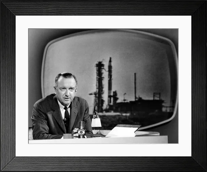 Framed Print : CBS EVENING NEWS WITH WALTER CRONKITE, Walter Cronkite covering Gemini 6, 1962-81