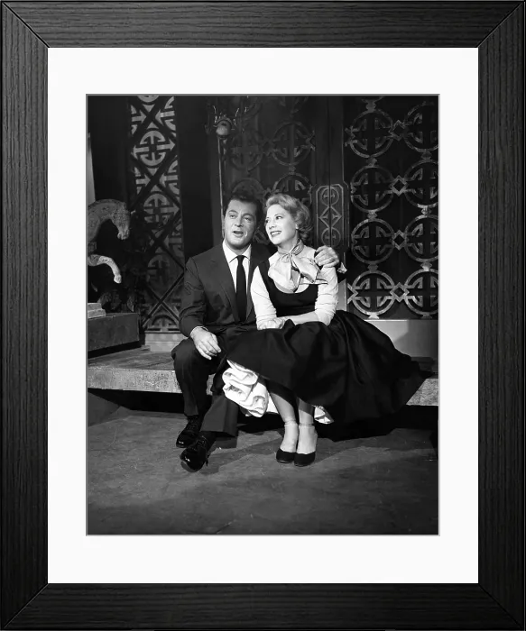 Framed Print : From left: Tony Martin, Dinah Shore, on stage at the Coconut Grove at the Los Angeles Ambassador Hotel, circa 1960s Framed Print : From left: Tony Martin, Dinah Shore, on stage at the Coconut Grove at the Los Angeles Ambassador Hotel, circa 1960s