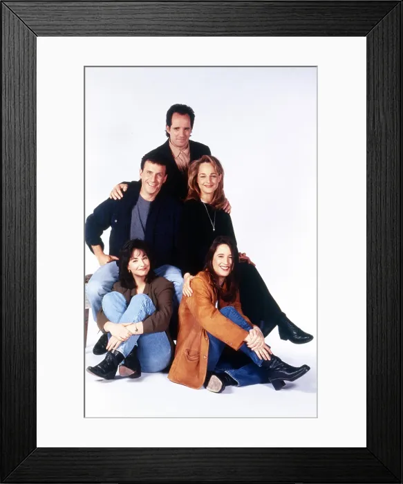 Framed Print : MAD ABOUT YOU, clockwise from top: John Pankow, Helen Hunt, Anne Ramsay, Leila Kenzle, Paul Reiser, 1992-2019