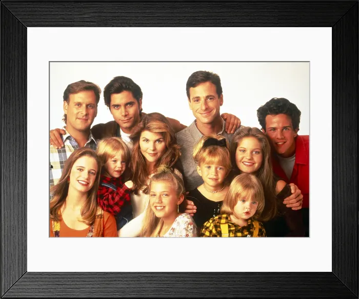 Framed Print : FULL HOUSE, top, from left: Dave Coulier, John Stamos, Bob Saget, Scott Weinger, bottom, from left: Andrea Barber, Blake Tuomy-Wilhoit, Lori Loughlin, Jodie Sweetin