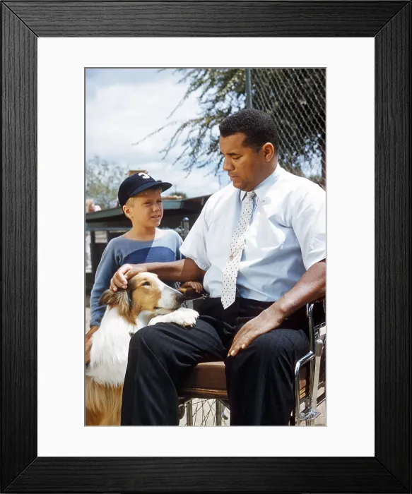 Framed Print : LASSIE, from left: Lassie, Jon Provost, Roy Campanella, The Mascot, season 6, ep. 4. aired 9 / 27 / 1959, 1954-1974