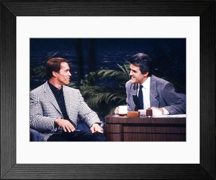 Framed Print : THE TONIGHT SHOW WITH JAY LENO, from left: Arnold Schwarzenegger, Jay Leno, (1990s), 1992-2014