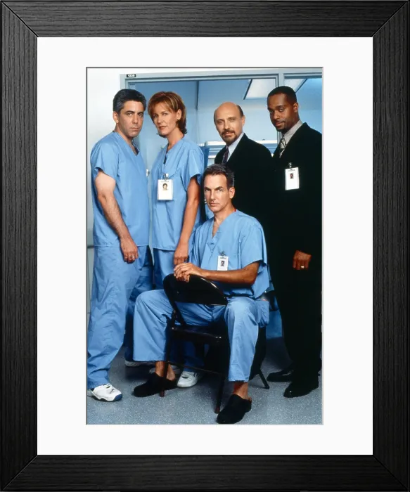 Framed Print : CHICAGO HOPE, from left: Adam Arkin, Christine Lahti, Mark Harmon, Hector Elizondo, Rocky Carroll, 1996, 1994-2000