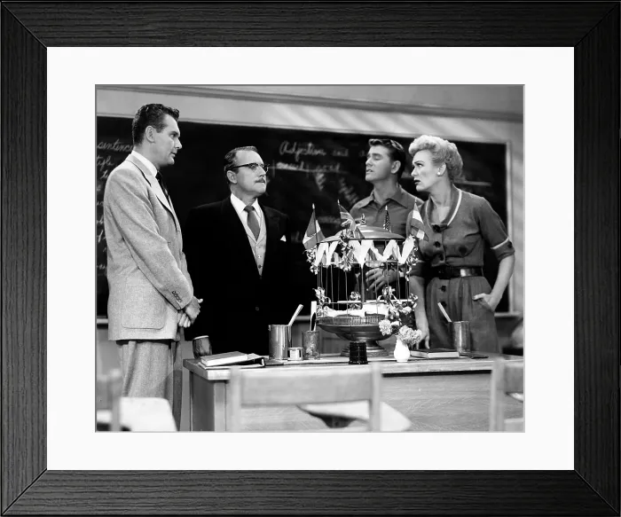 Framed Print : OUR MISS BROOKS, from left: Robert Rockwell, Gale Gordon, Richard Crenna, Eve Arden, Capistrano's Revenge, (Season 1, ep. 137, aired June 19, 1953), 1952-1956 Framed Print : OUR MISS BROOKS, from left: Robert Rockwell, Gale Gordon, Richard Crenna, Eve Arden, Capistrano's Revenge, (Season 1, ep. 137, aired June 19, 1953), 1952-1956