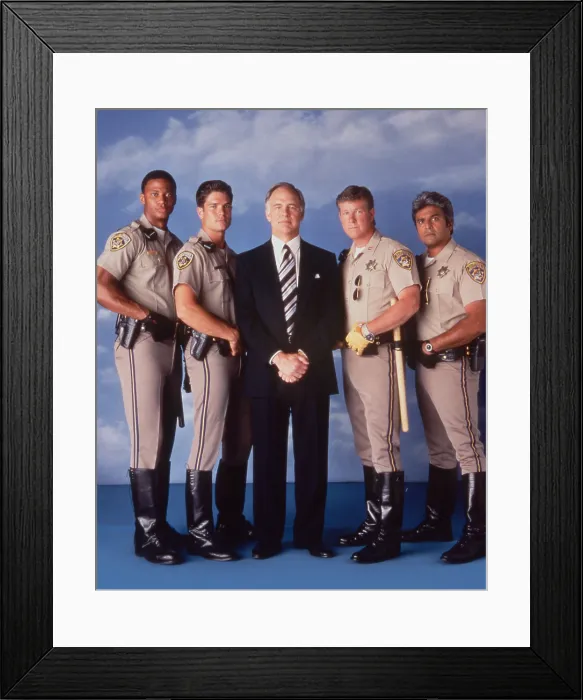 Framed Print : CHIPS 99, from left: David Ramsey, Paul Korver, Robert Pine, Larry Wilcox, Erik Estrada, 1998 Framed Print : CHIPS 99, from left: David Ramsey, Paul Korver, Robert Pine, Larry Wilcox, Erik Estrada, 1998