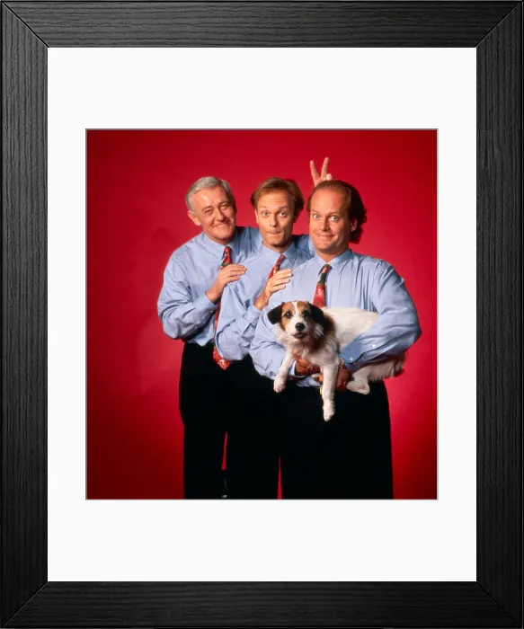 Framed Print : FRASIER, John Mahoney, David Hyde Pierce, Kelsey Grammer, Eddie the Dog, (TV GUIDE cover shoot, September 24-30, 1994), 1993-2004