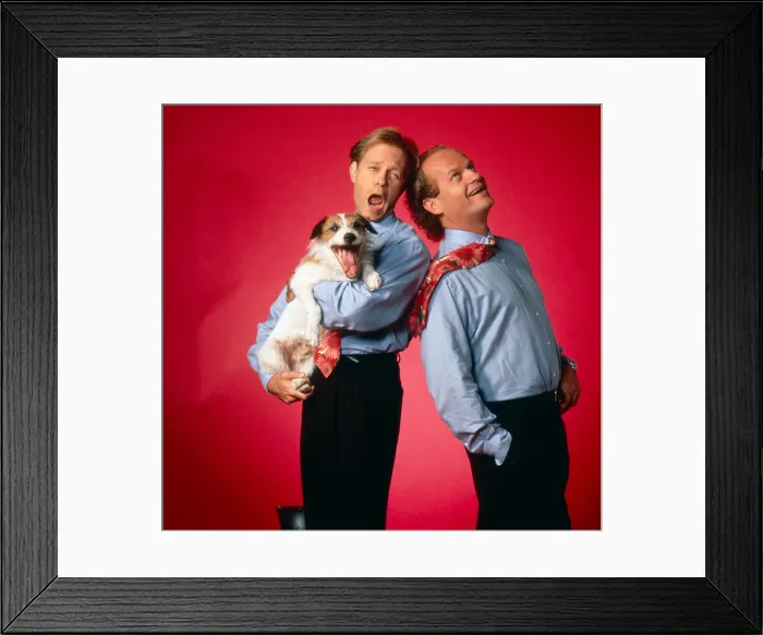 Framed Print : FRASIER, David Hyde Pierce, Kelsey Grammer, Eddie the Dog, (TV GUIDE cover shoot, September 24-30, 1994), 1993-2004