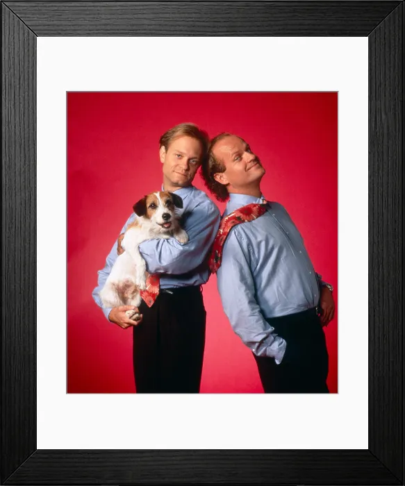 Framed Print : FRASIER, David Hyde Pierce, Kelsey Grammer, Eddie the Dog, (TV GUIDE cover shoot, September 24-30, 1994), 1993-2004