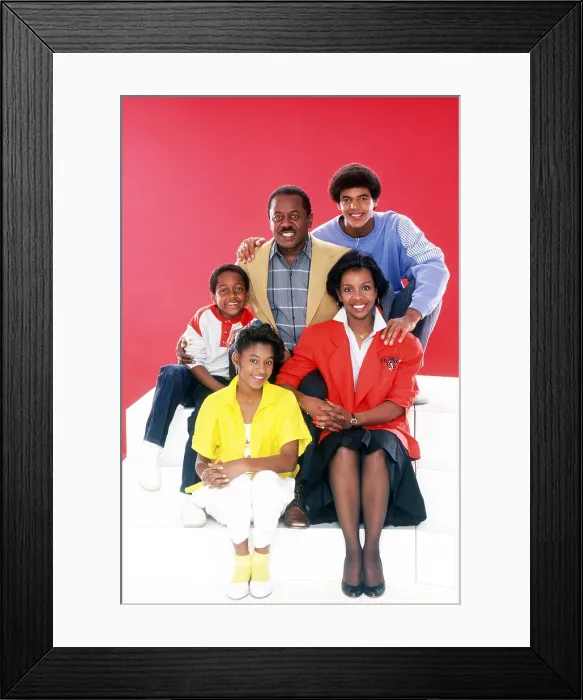 Framed Print : CHARLIE & CO. from left: Jaleel White, Fran Robinson, Flip Wilson, Gladys Knight, Kristoff St. John, 1985-1986