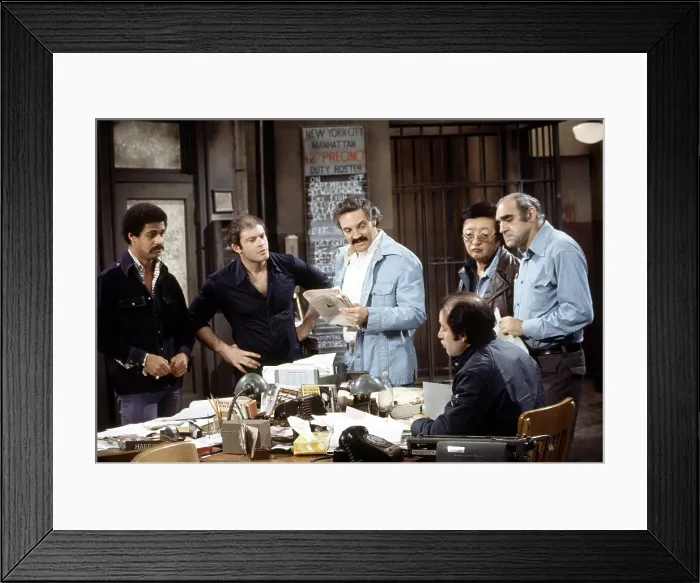 Framed Print : BARNEY MILLER, from left, Ron Glass, Max Gail, Hal Linden, Gregory Sierra, Jack Soo, Abe Vigoda, Escape Artist, aired April 10, 1975 Framed Print : BARNEY MILLER, from left, Ron Glass, Max Gail, Hal Linden, Gregory Sierra, Jack Soo, Abe Vigoda, Escape Artist, aired April 10, 1975