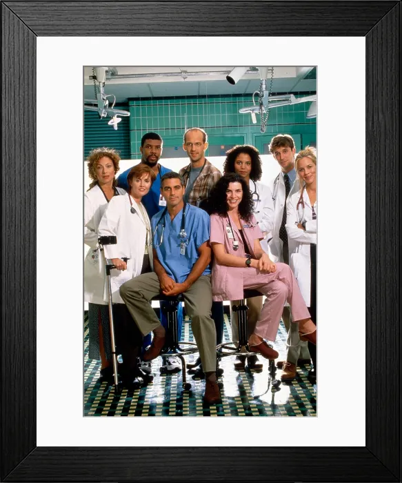 Framed Print : ER, From left, Alex Kingston, Eriq La Salle, Anthony Edwards, Gloria Reuben, Noah Wyle, Bottom, Laura Innes, George Clooney, Julianna Margulies, Maria Bello, 1994-2009