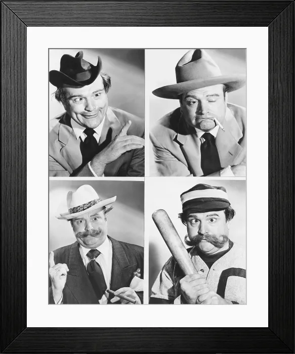 Framed Print : THE RED SKELTON HOUR, Red Skelton as four characters: from top left, clockwise: Clem Kadiddlehopper, Deadeye, Strike-out Steve McGonigle, San Fernando Red, (Season 1) Framed Print : THE RED SKELTON HOUR, Red Skelton as four characters: from top left, clockwise: Clem Kadiddlehopper, Deadeye, Strike-out Steve McGonigle, San Fernando Red, (Season 1)
