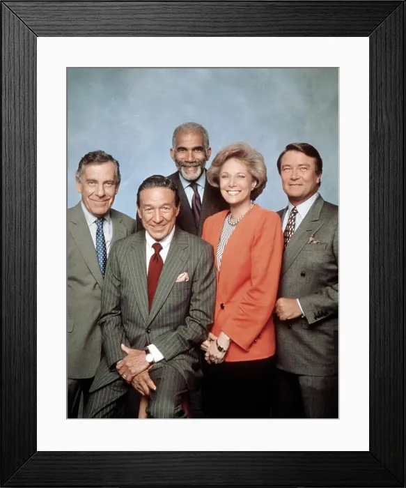 Framed Print : 60 MINUTES, from left, Morley Safer, Mike Wallace, Ed Bradley, Lesley Stahl, Steve Kroft, 1991 Framed Print : 60 MINUTES, from left, Morley Safer, Mike Wallace, Ed Bradley, Lesley Stahl, Steve Kroft, 1991