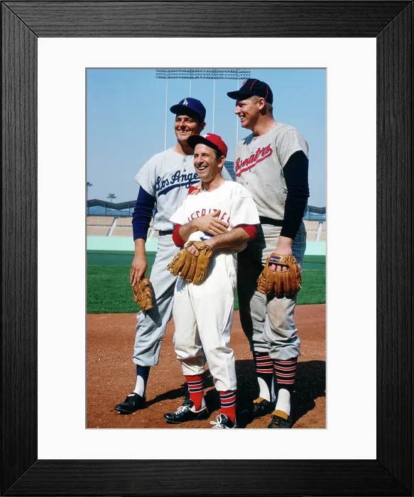Framed Print : FIRST ANNUAL ALL-STAR CELEBRITY SOFTBALL GAME, from left: Don Drysdale (Los Angeles Dodgers), Don Adams, Frank Howard (Washington Senators), (aired November 28, 1967)