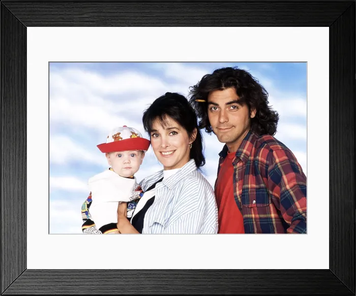 Framed Print : BABY TALK, from left, Ryan Jessup / Paul Jessup, Connie Sellecca, George Clooney, 1990