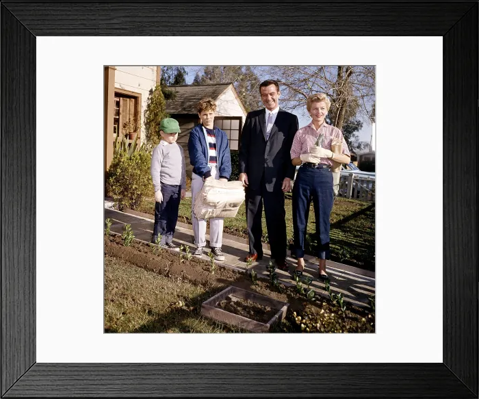 Framed Print : LEAVE IT TO BEAVER, from left, Jerry Mathers, Tony Dow, Hugh Beaumont, Barbara Billingsley, 1957-63 (ca. late 1950s photo)