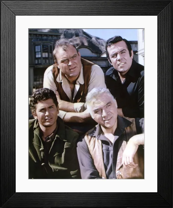 Framed Print : BONANZA, from left: Michael Landon, Dan Blocker, Lorne Greene, Pernell Roberts, (1963), 1959-1973