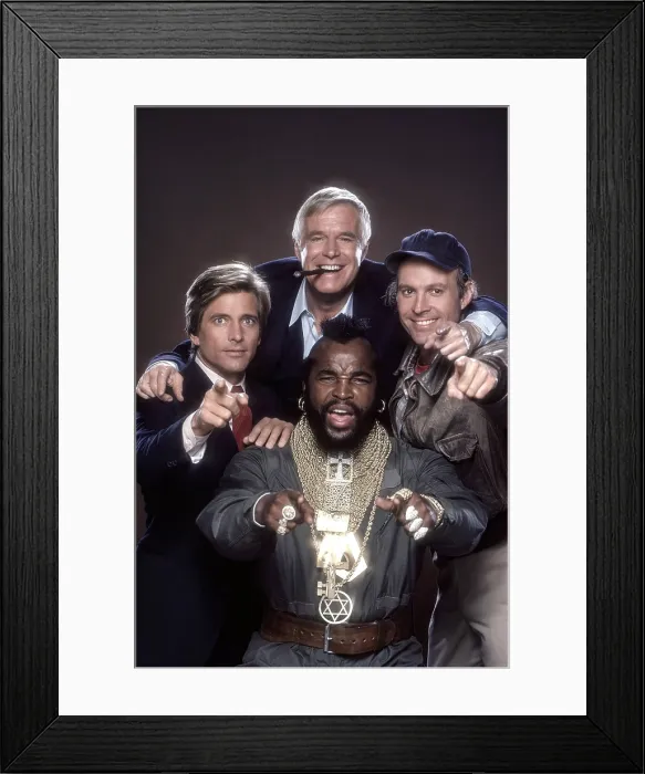 Framed Print : THE A-TEAM, from left: Dirk Benedict, George Peppard, Mr. T, Dwight Schultz, (1984), 1983-1987 Framed Print : THE A-TEAM, from left: Dirk Benedict, George Peppard, Mr. T, Dwight Schultz, (1984), 1983-1987