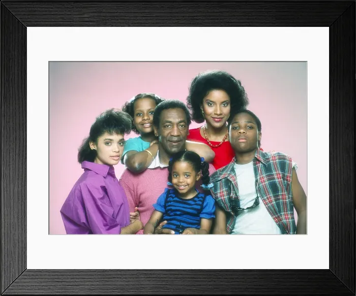Framed Print : THE COSBY SHOW, from left, Lisa Bonet, Tempestt Bledsoe, Bill Cosby, Keshia Knight Pulliam, Phylicia Rashad, Malcolm-Jamal Warner, 1984-92